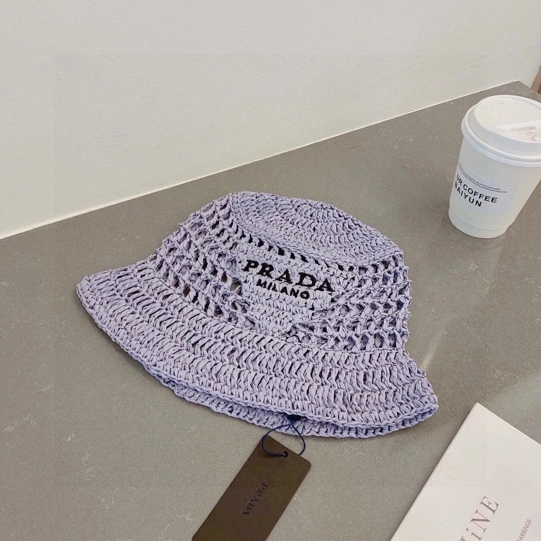 프라다 우븐 패브릭 퍼플 버킷 햇