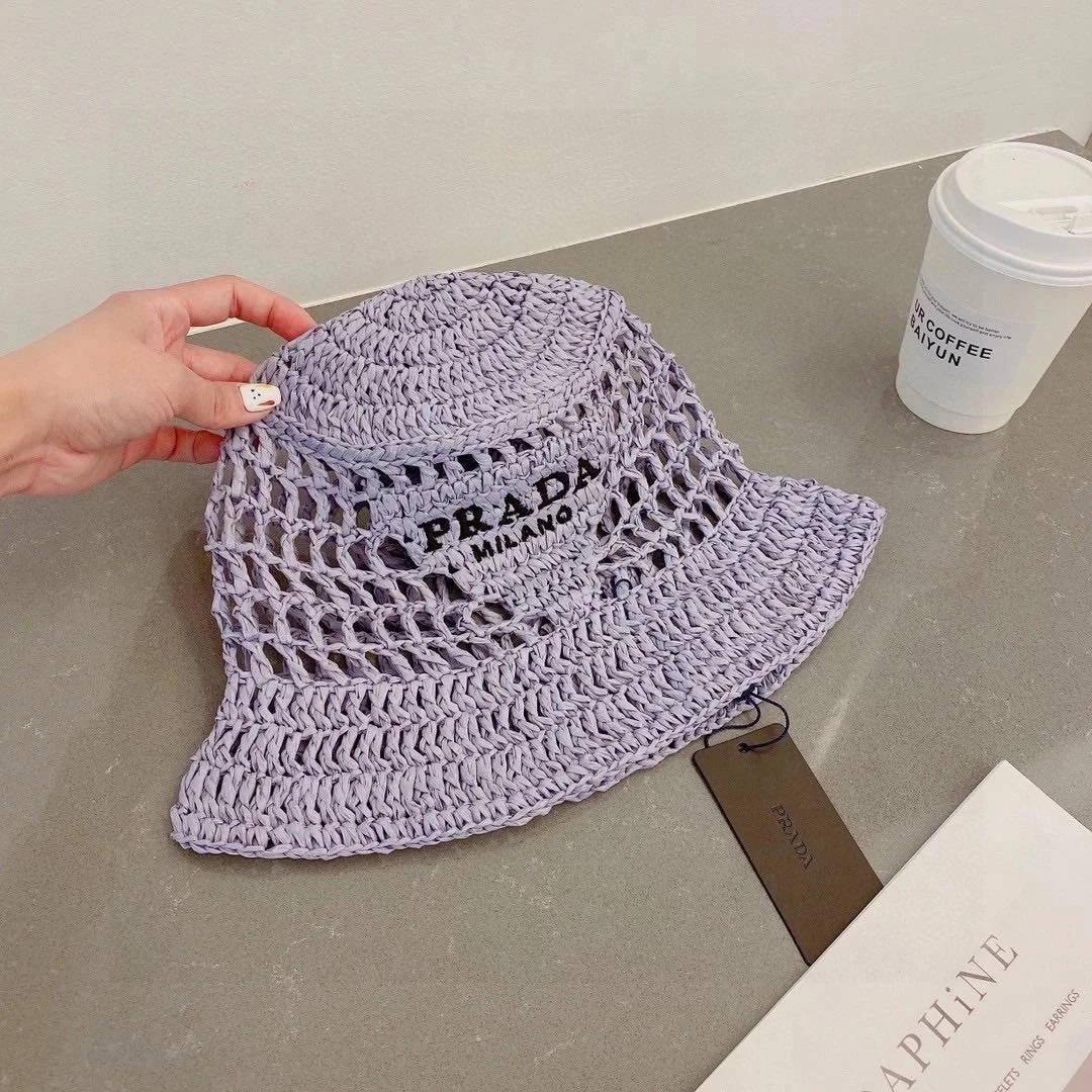 프라다 우븐 패브릭 퍼플 버킷 햇