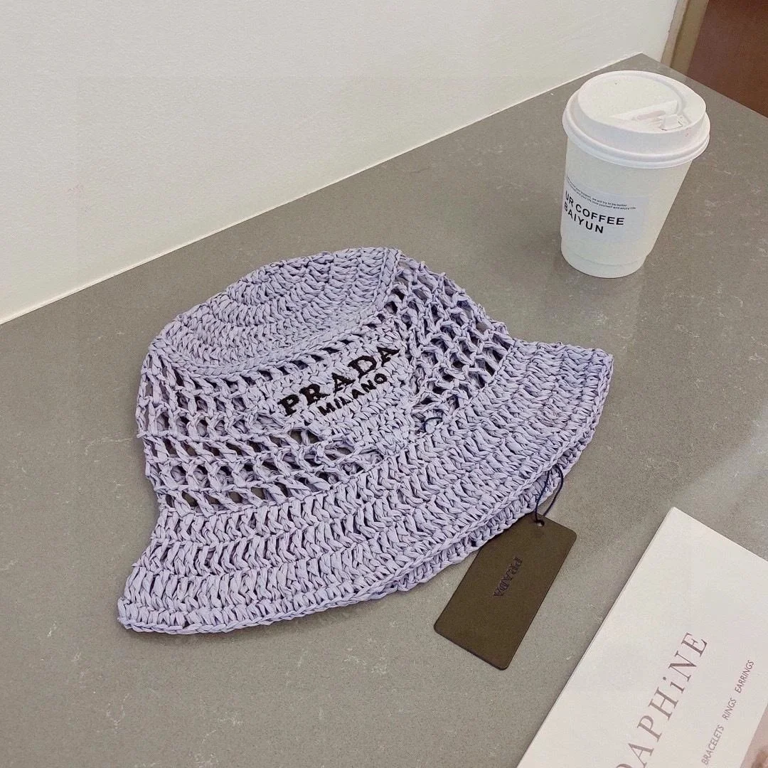 프라다 우븐 패브릭 퍼플 버킷 햇