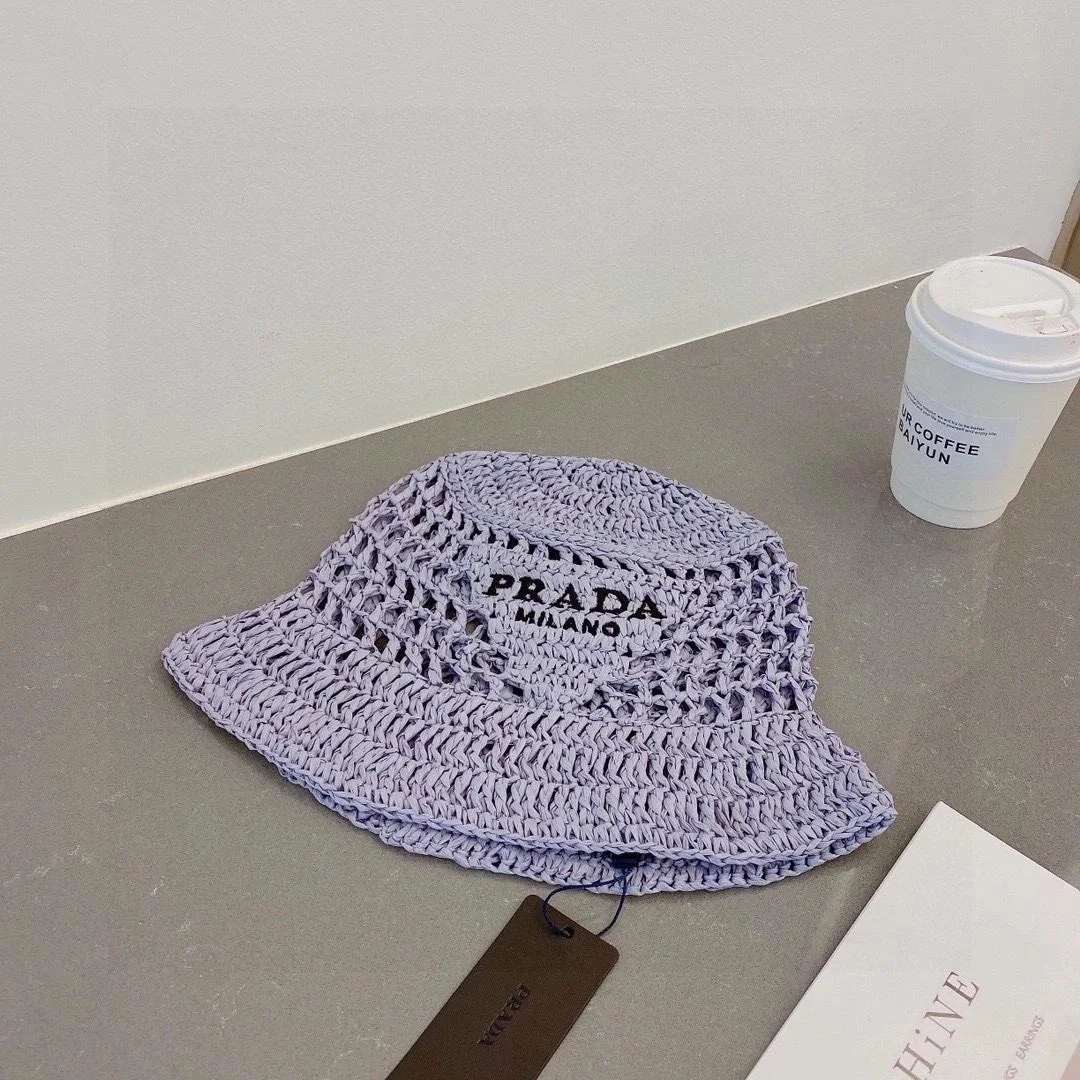 프라다 우븐 패브릭 퍼플 버킷 햇