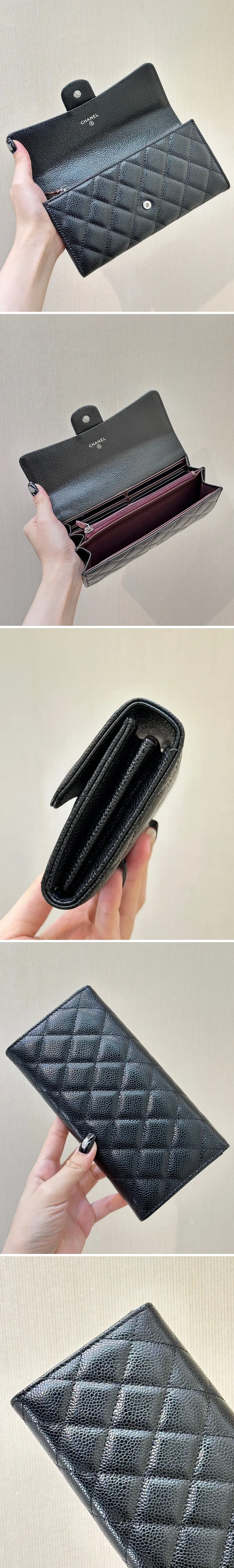 샤넬 클래식 캐비어 플랩 장지갑 은장