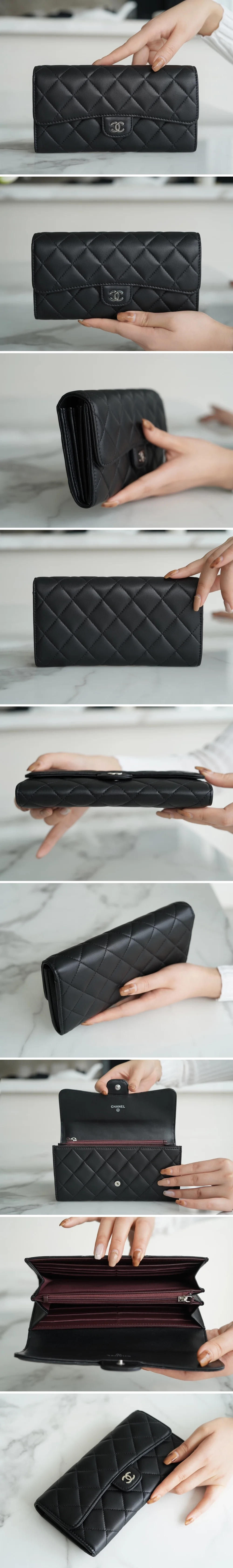 샤넬 클래식 랩 스킨 플랩 장지갑 은장