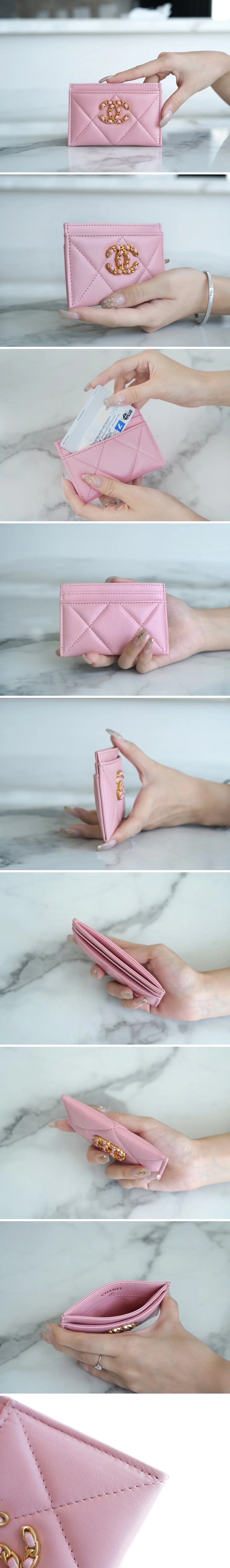 샤넬 클래식 카드 지갑 핑크