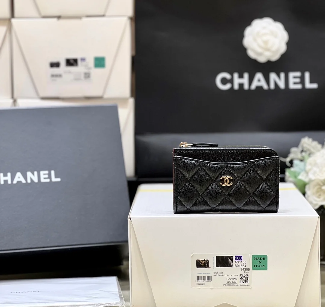 샤넬 클래식 그레인드 카프스킨 지퍼 카드 홀더