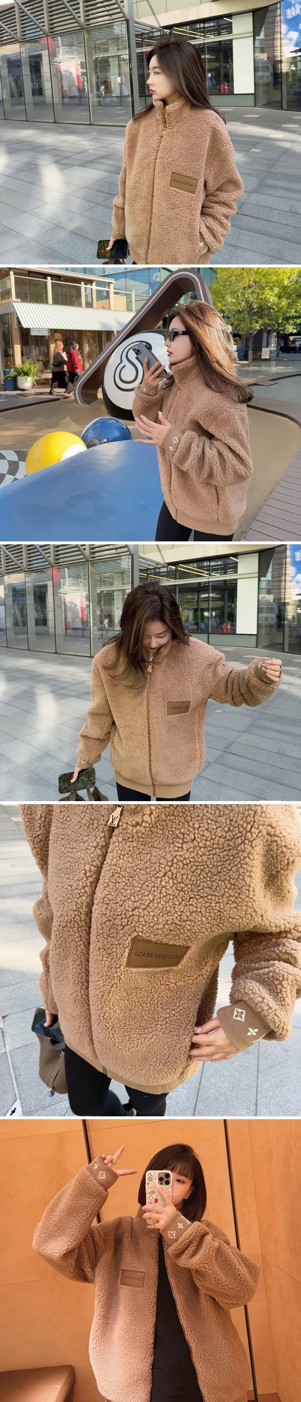 루이비통 레더 패치 플리스 블루종