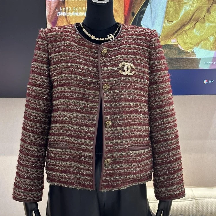 샤넬 믹스드 체크 코튼 울 트위드 패딩 자켓