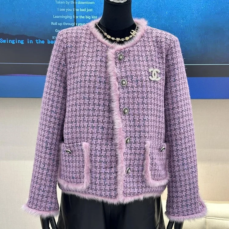 샤넬 믹스드 체크 코튼 울 트위드 패딩 자켓