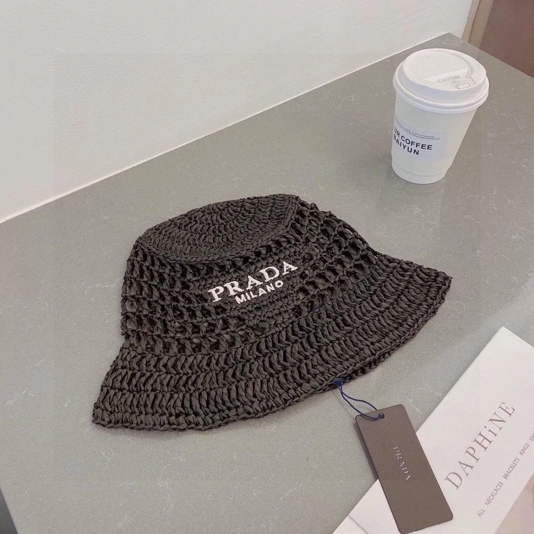 프라다 우븐 패브릭 딥 브라운 버킷 햇