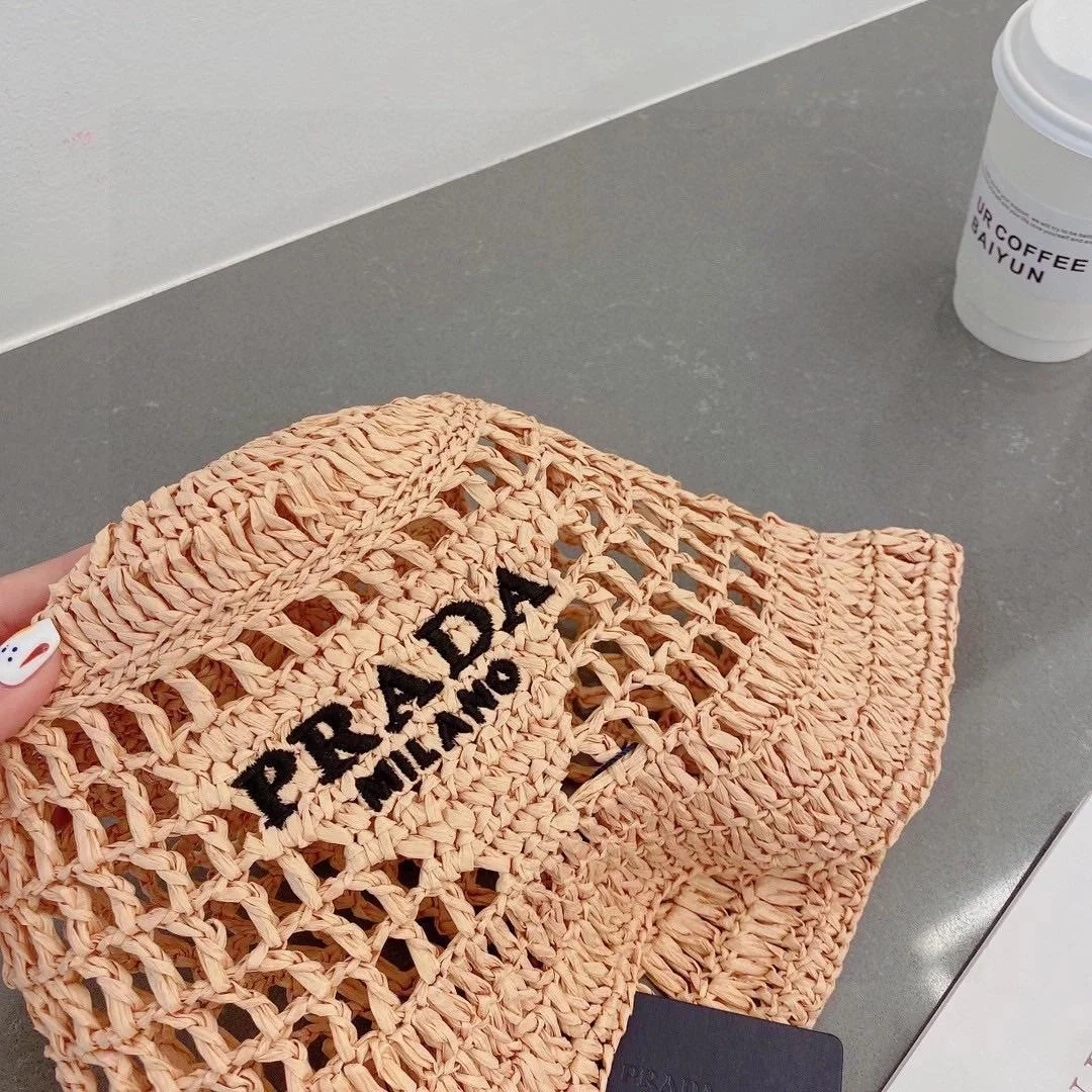 프라다 우븐 패브릭 베이지 버킷 햇