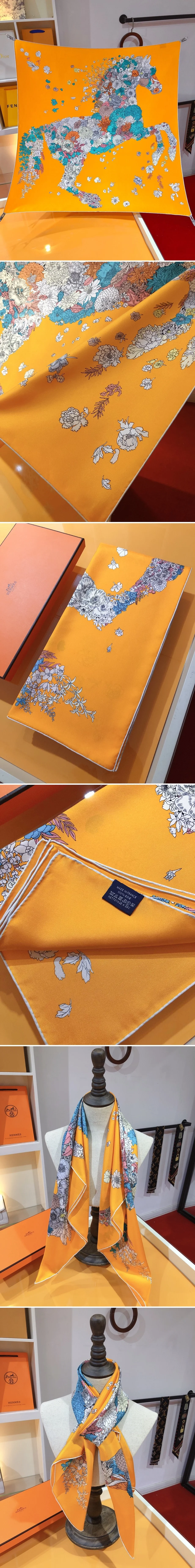 에르메스 스테이틀리 휠 까레  실크 스카프 90