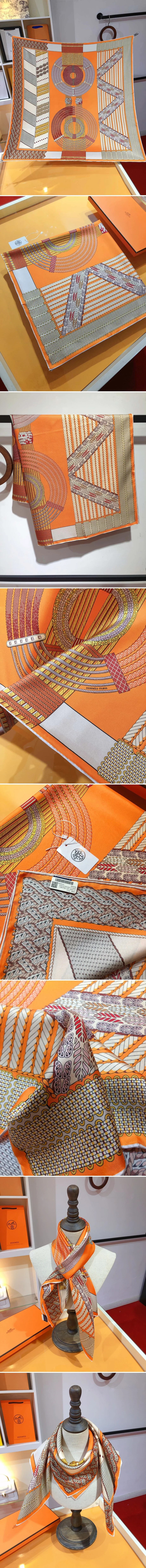 에르메스 스테이틀리 휠 까레  실크 스카프 90