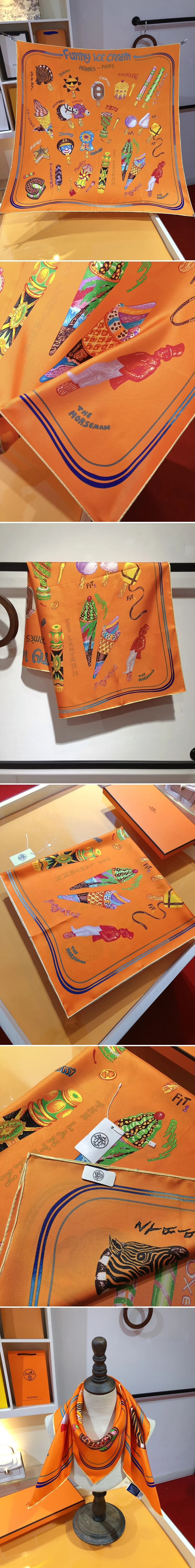 에르메스 스테이틀리 휠 까레  실크 스카프 90