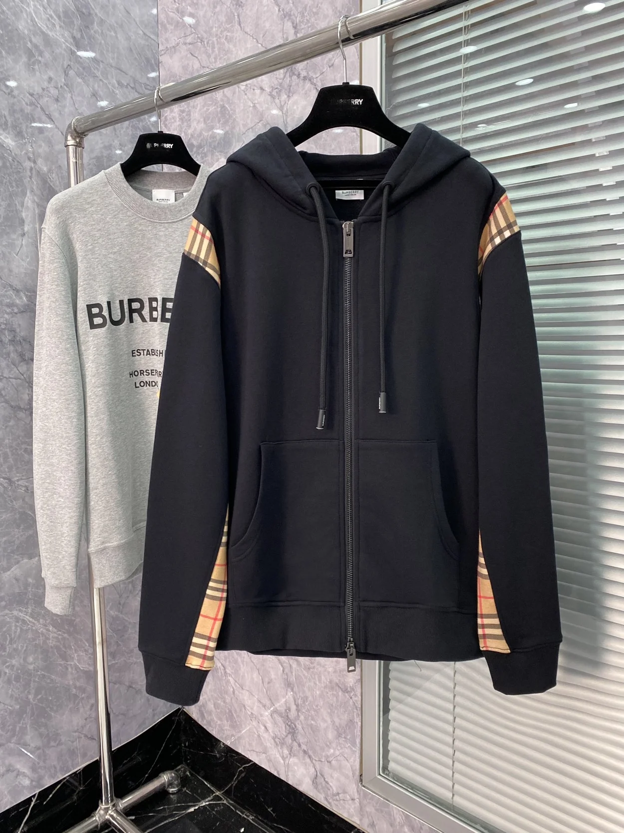 버버리 빈티지 체크 패널 후드 집업