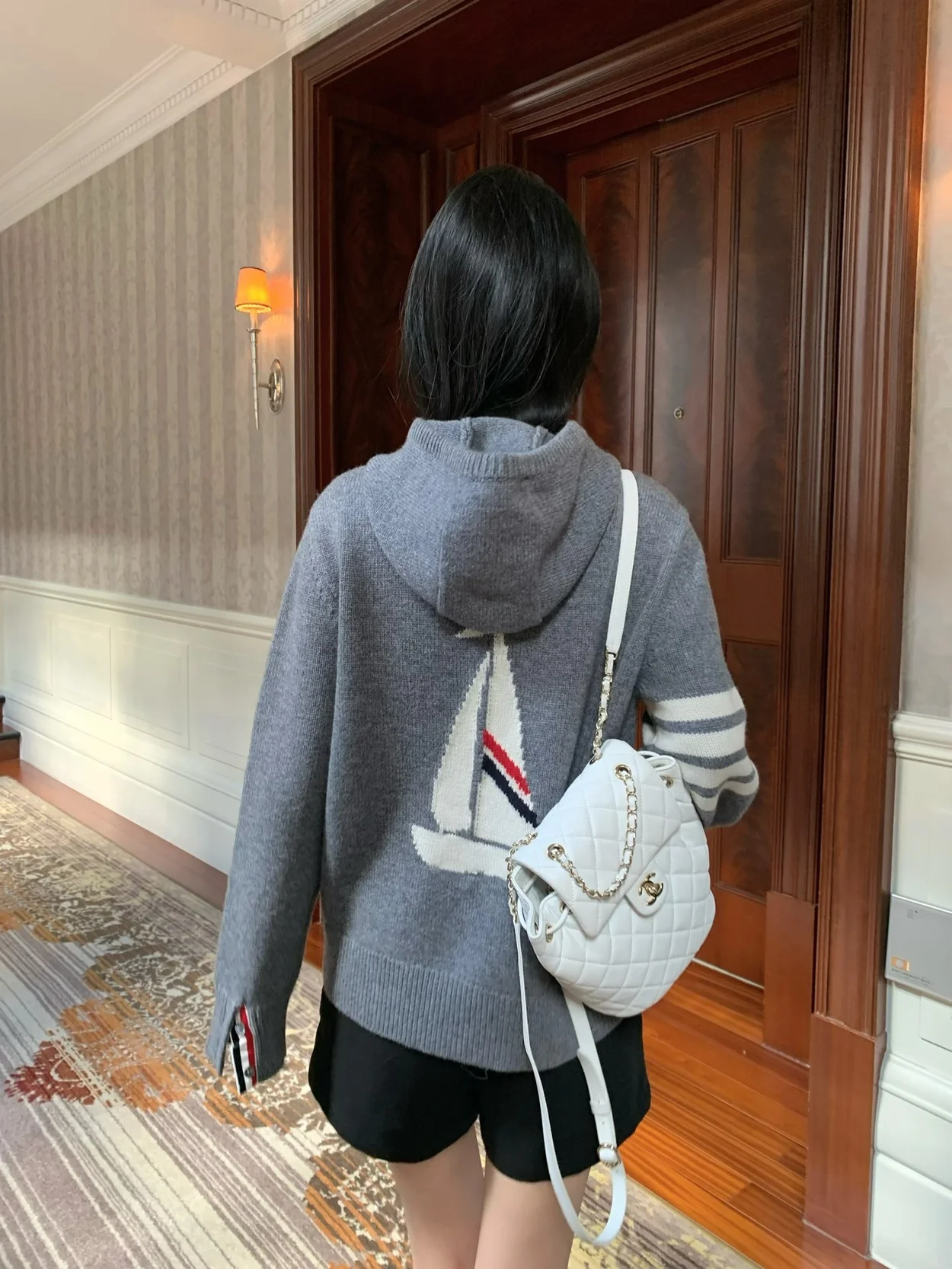 톰브라운 인타르시아 버전 울 집업 후디 그레이