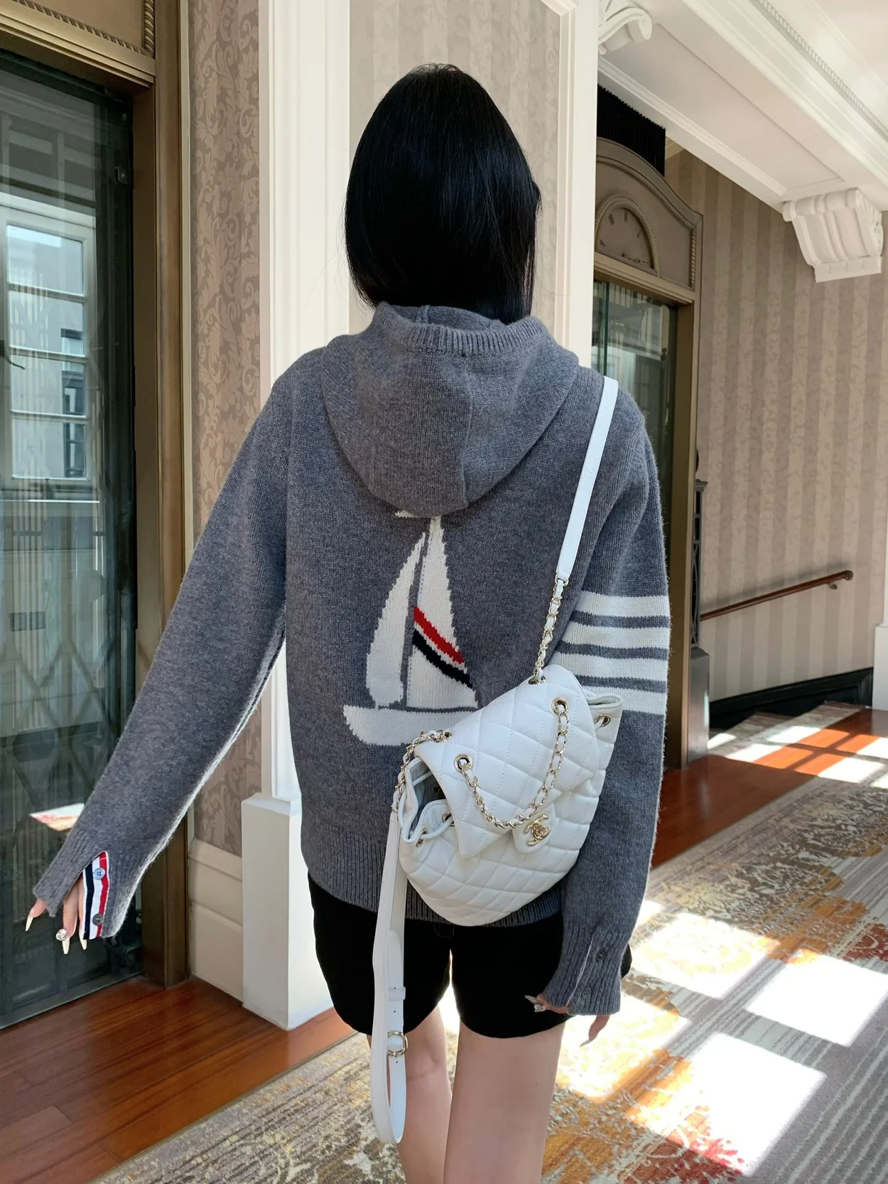 톰브라운 인타르시아 버전 울 집업 후디 그레이