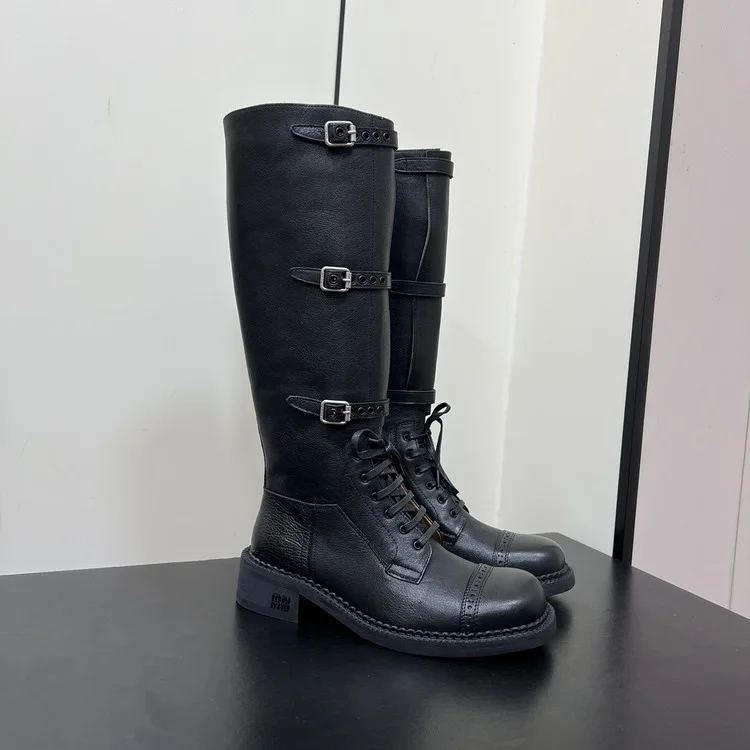 미우미우 룩 가죽 롱부츠  블랙