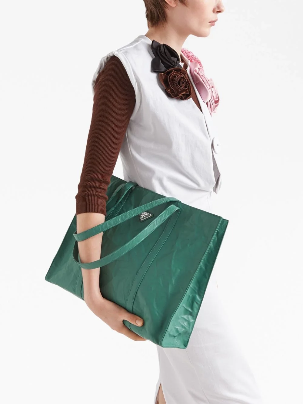 프라다 라지 엔틱 나파 토트백 그린