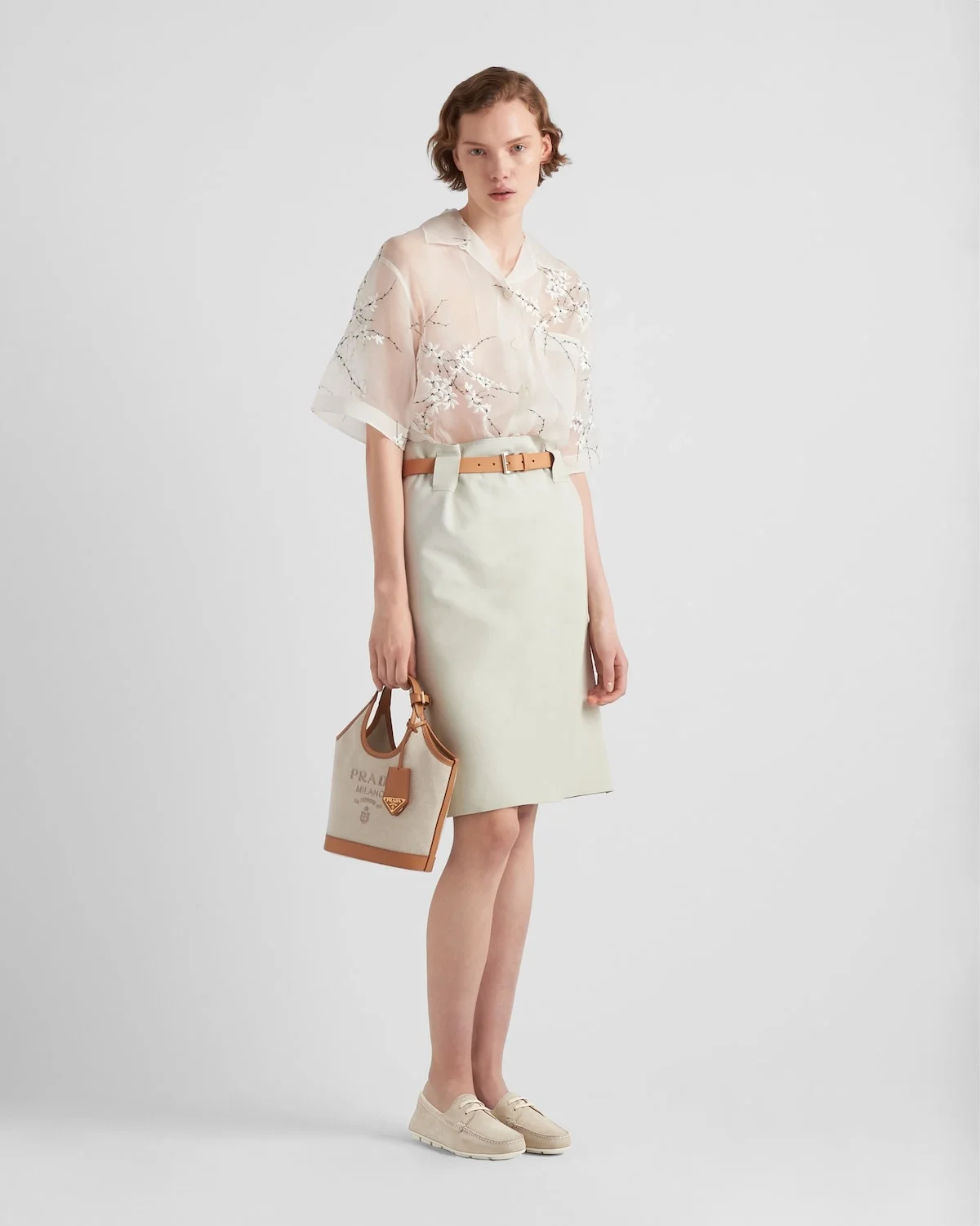 프라다 리넨 레더 미니 버클백