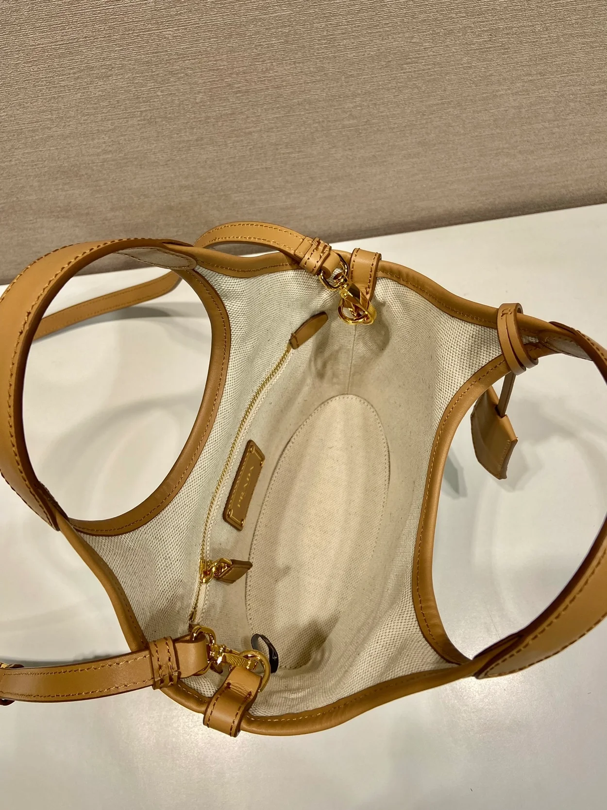 프라다 리넨 레더 미니 버클백