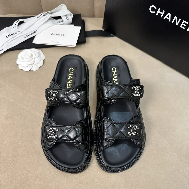 샤넬 벨크로 뮬 슬리퍼 블랙