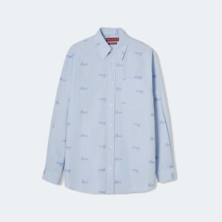 구찌 자수 스트라이프 코튼 셔츠