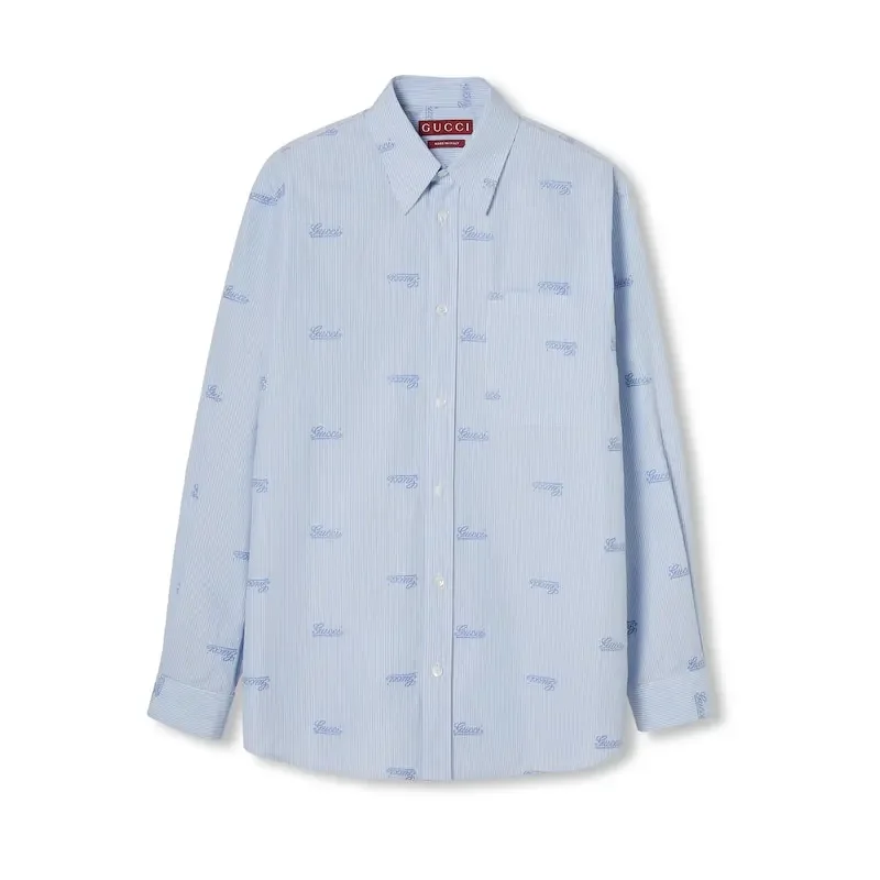 구찌 자수 스트라이프 코튼 셔츠