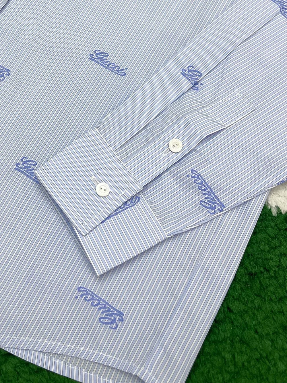 구찌 자수 스트라이프 코튼 셔츠