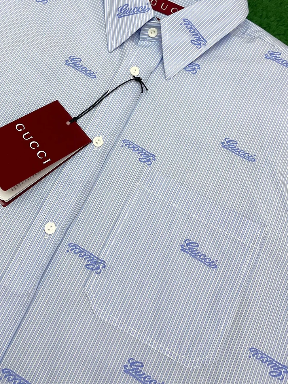 구찌 자수 스트라이프 코튼 셔츠