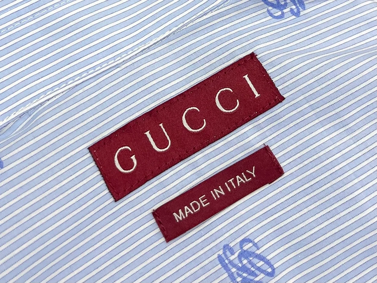 구찌 자수 스트라이프 코튼 셔츠