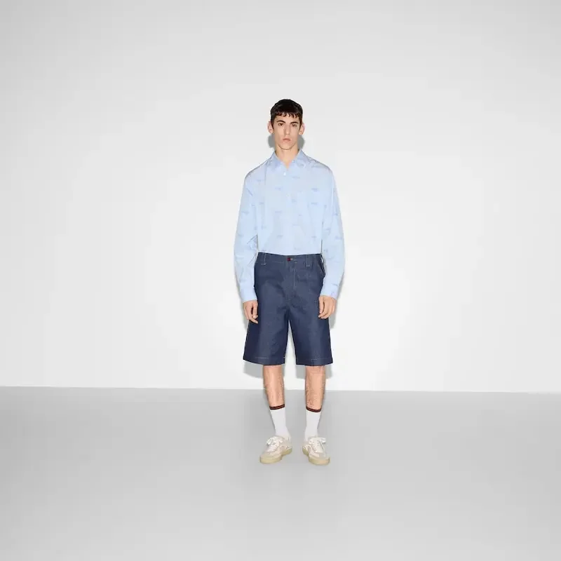 구찌 자수 스트라이프 코튼 셔츠