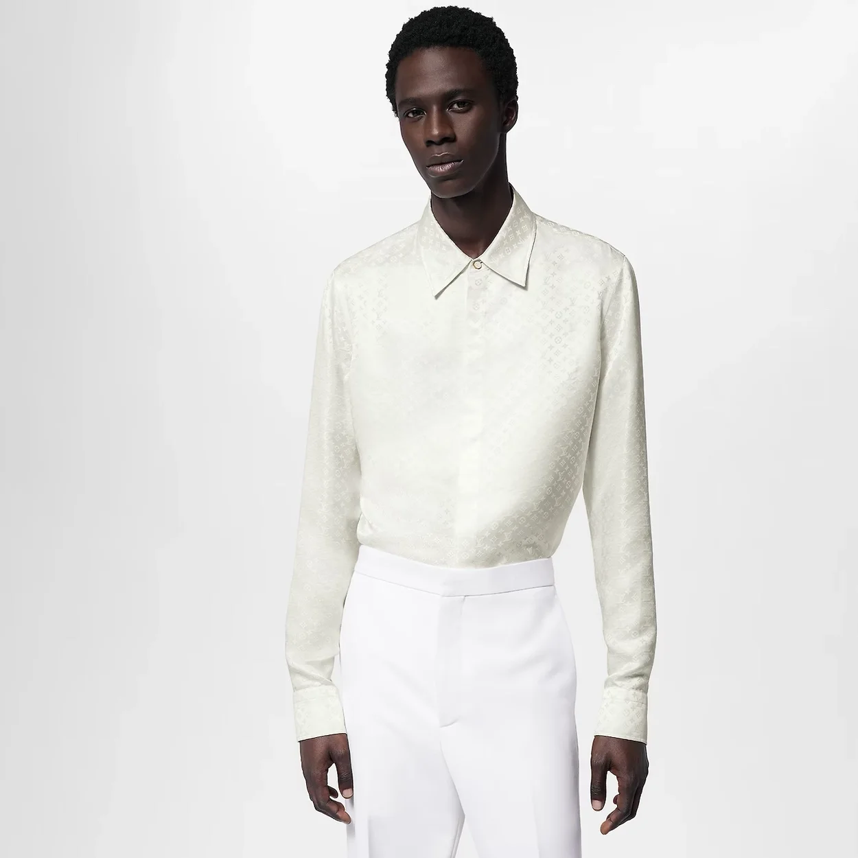 루이비통 모노그램 롱슬리브 실크 셔츠 화이트