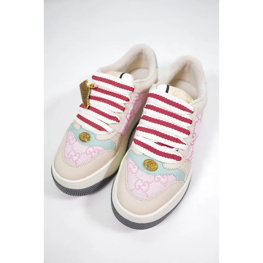 구찌 Double Screener 모노그램 캔버스 스니커즈 핑크