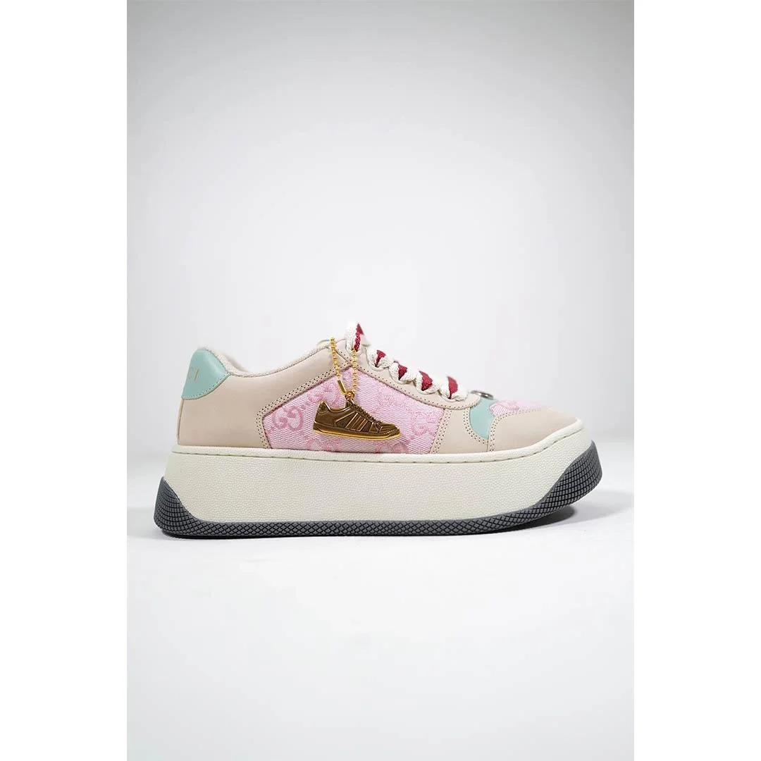 구찌 Double Screener 모노그램 캔버스 스니커즈 핑크
