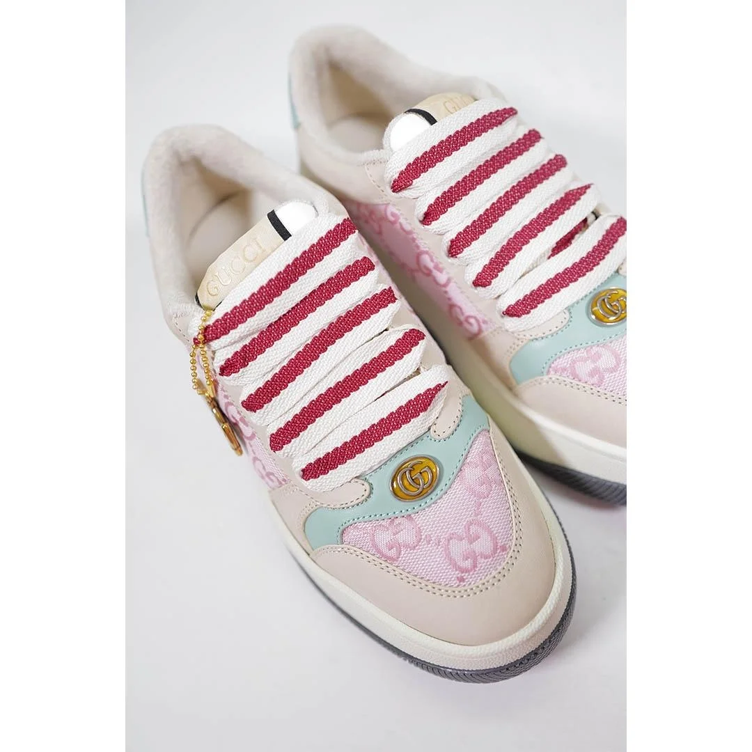 구찌 Double Screener 모노그램 캔버스 스니커즈 핑크