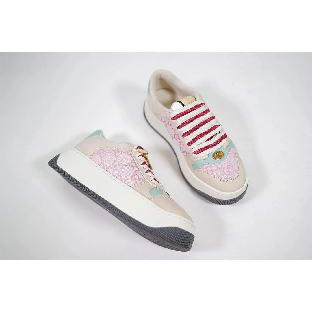 구찌 Double Screener 모노그램 캔버스 스니커즈 핑크