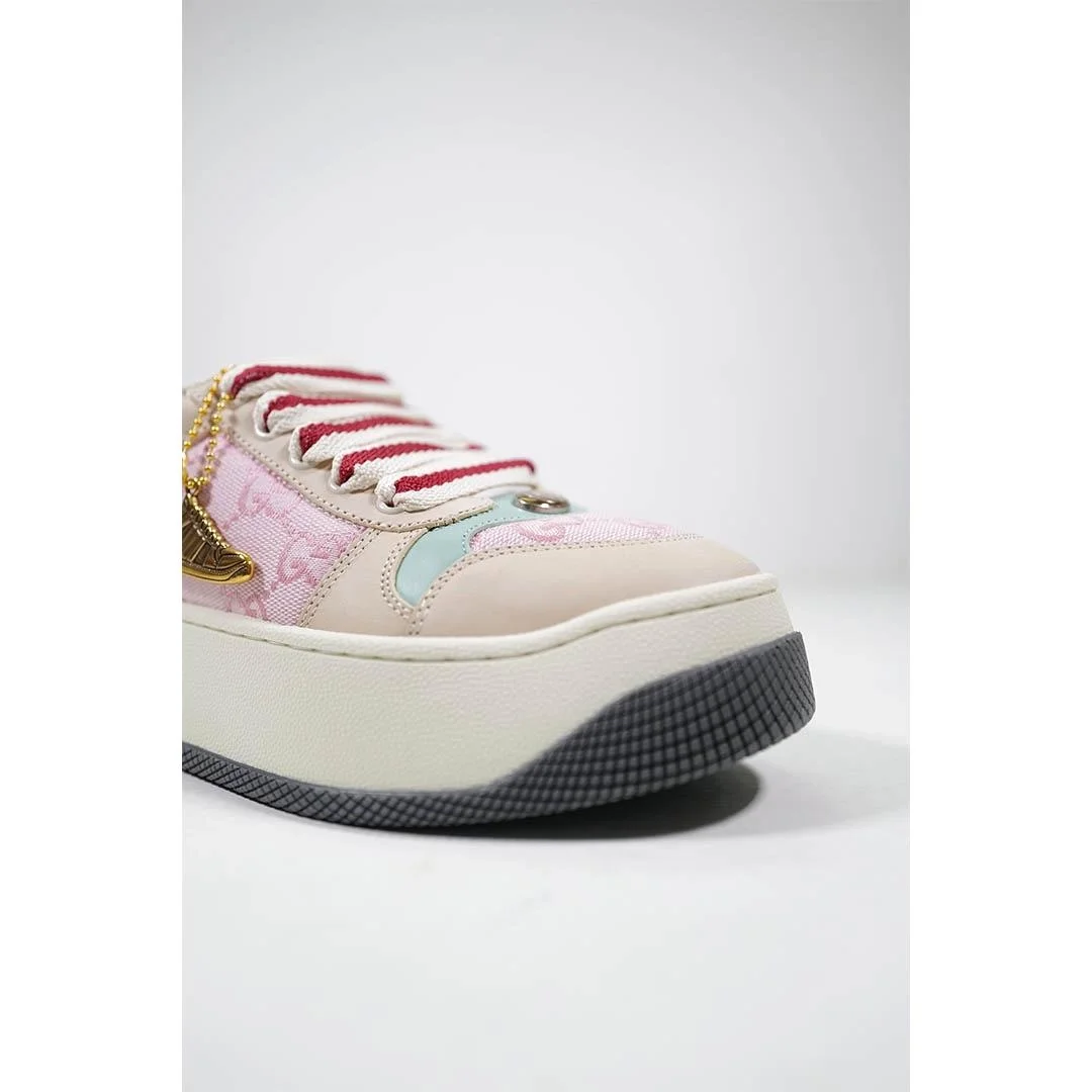 구찌 Double Screener 모노그램 캔버스 스니커즈 핑크