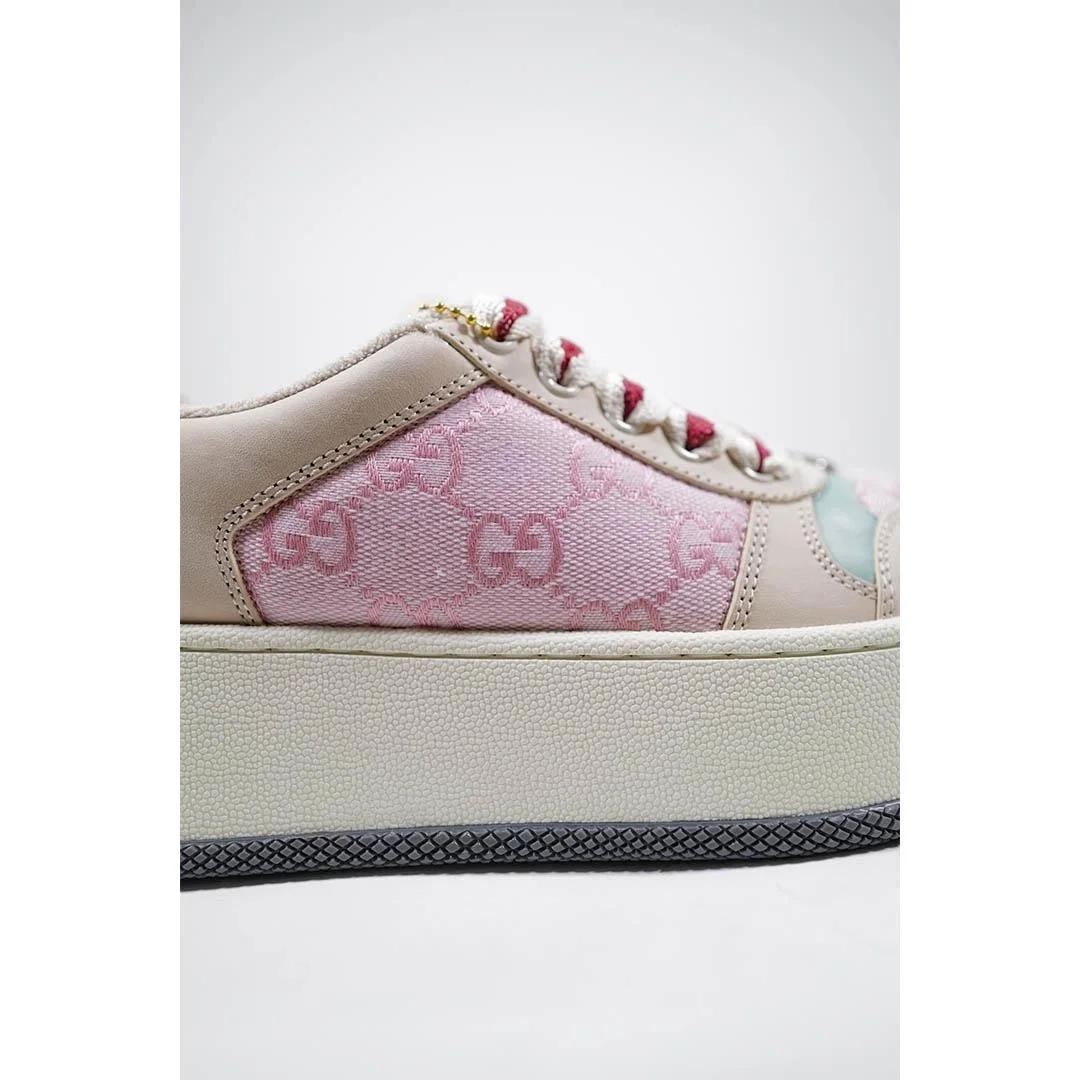 구찌 Double Screener 모노그램 캔버스 스니커즈 핑크