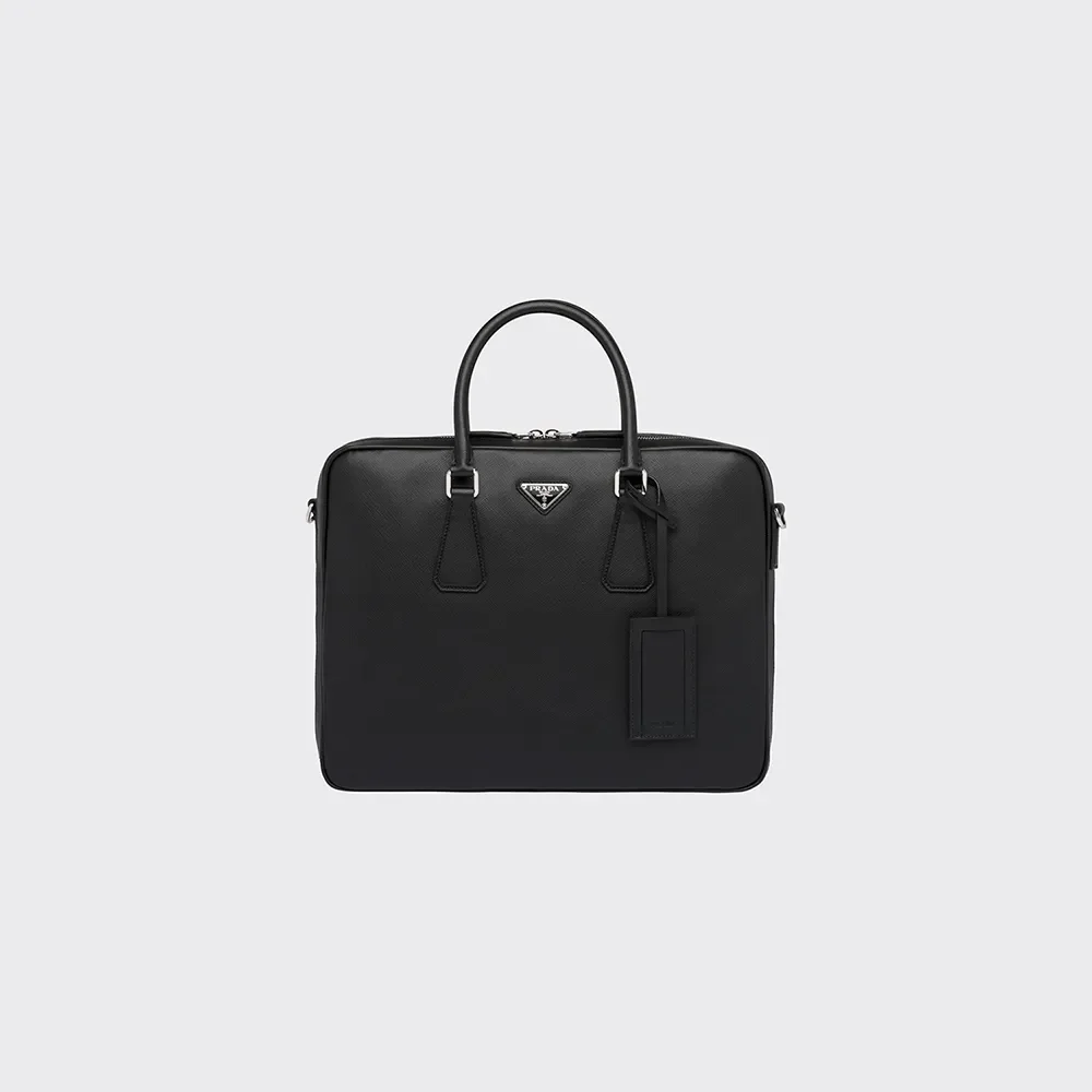 프라다 사피아노 삼각로고 레더 브리프케이스