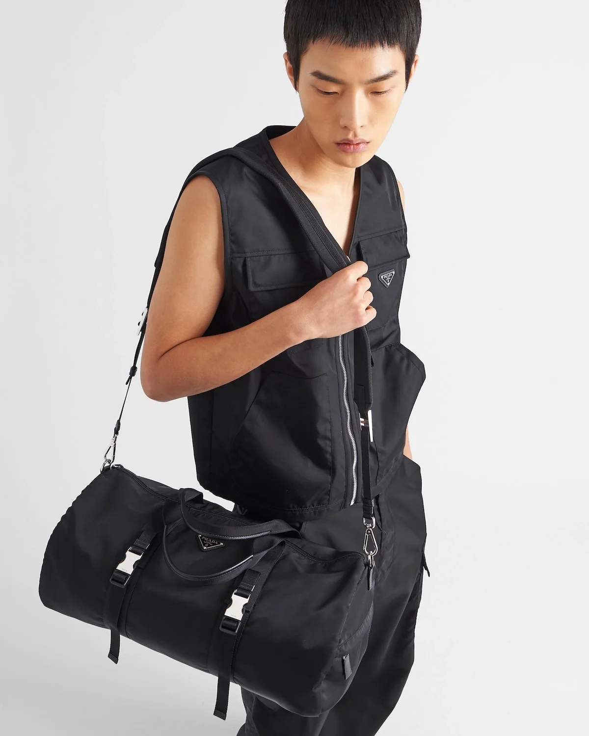 프라다 리나일론 사피아노 가죽 더플백