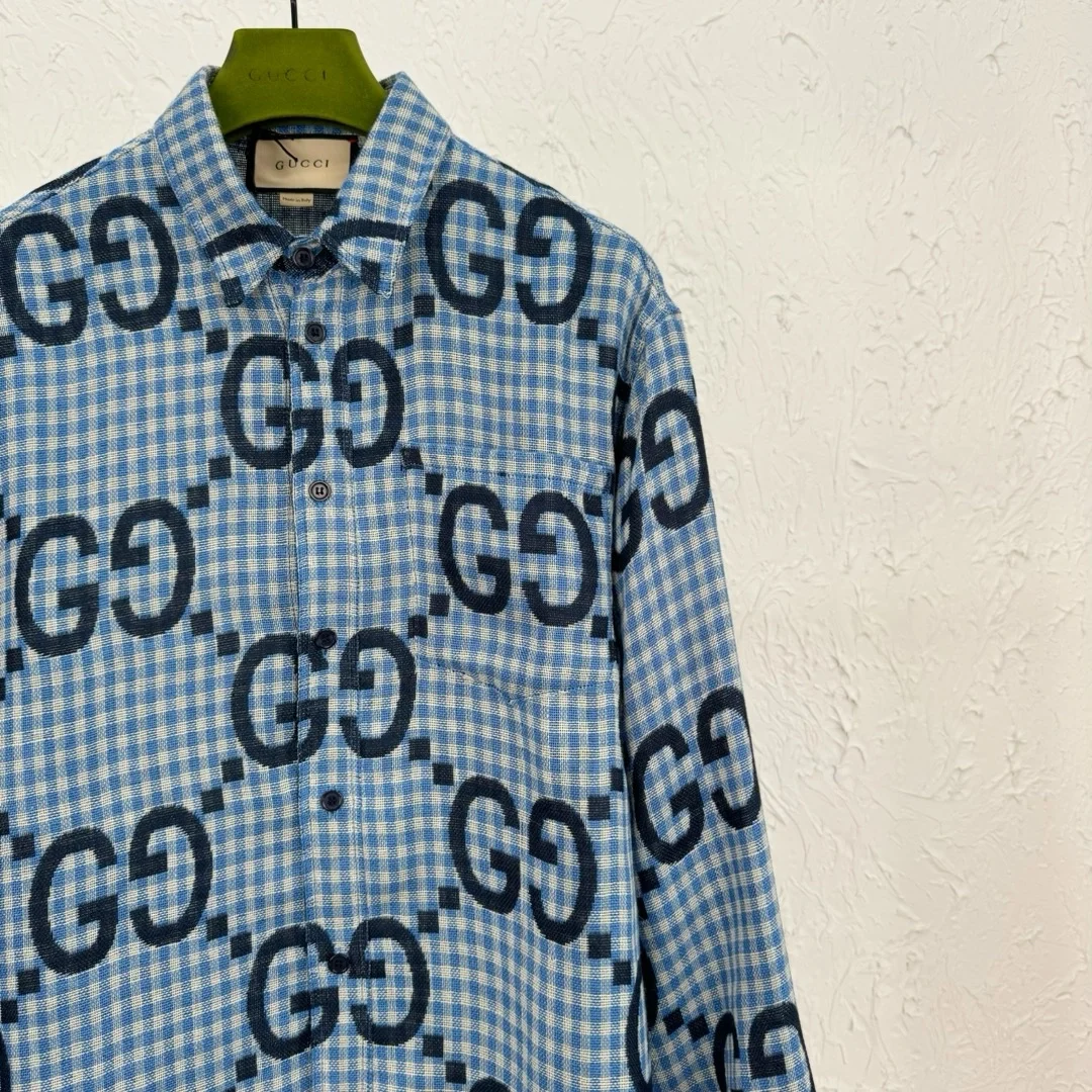 구찌 점보 GG 체크 울 셔츠