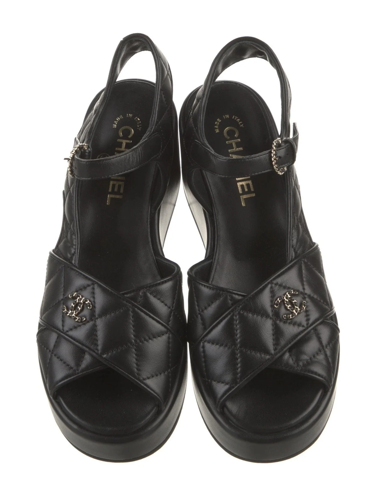 샤넬 인터로킹 CC 로고 슬링백 샌들