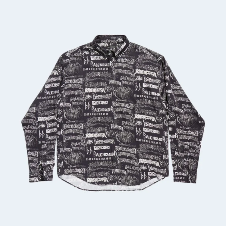 발렌시아가 로고 프린트 셔츠 블랙