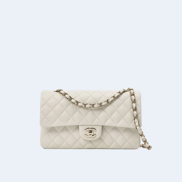 샤넬 클래식 미디움 캐비어 화이트 골드