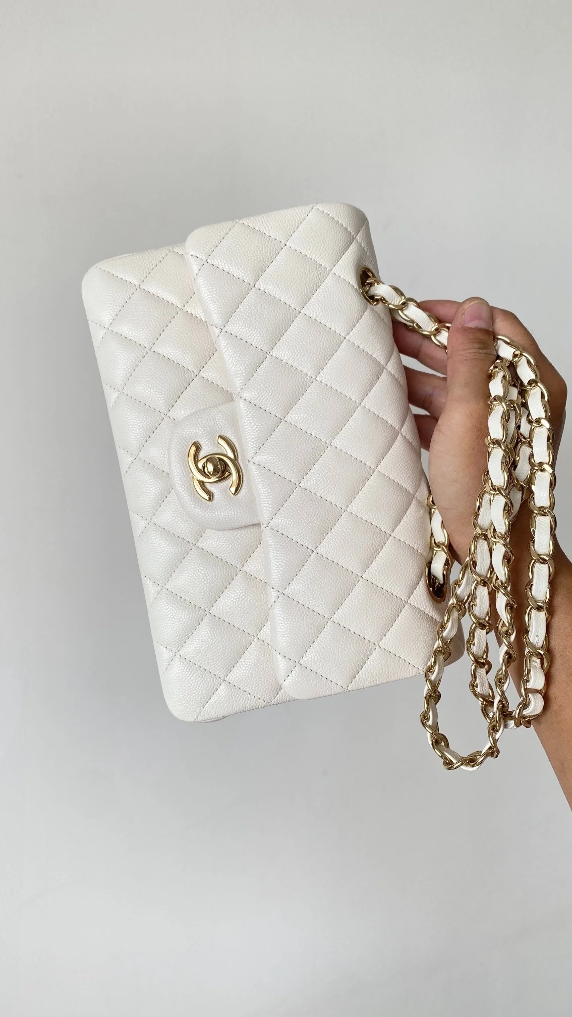 샤넬 클래식 스몰 캐비어 화이트 골드