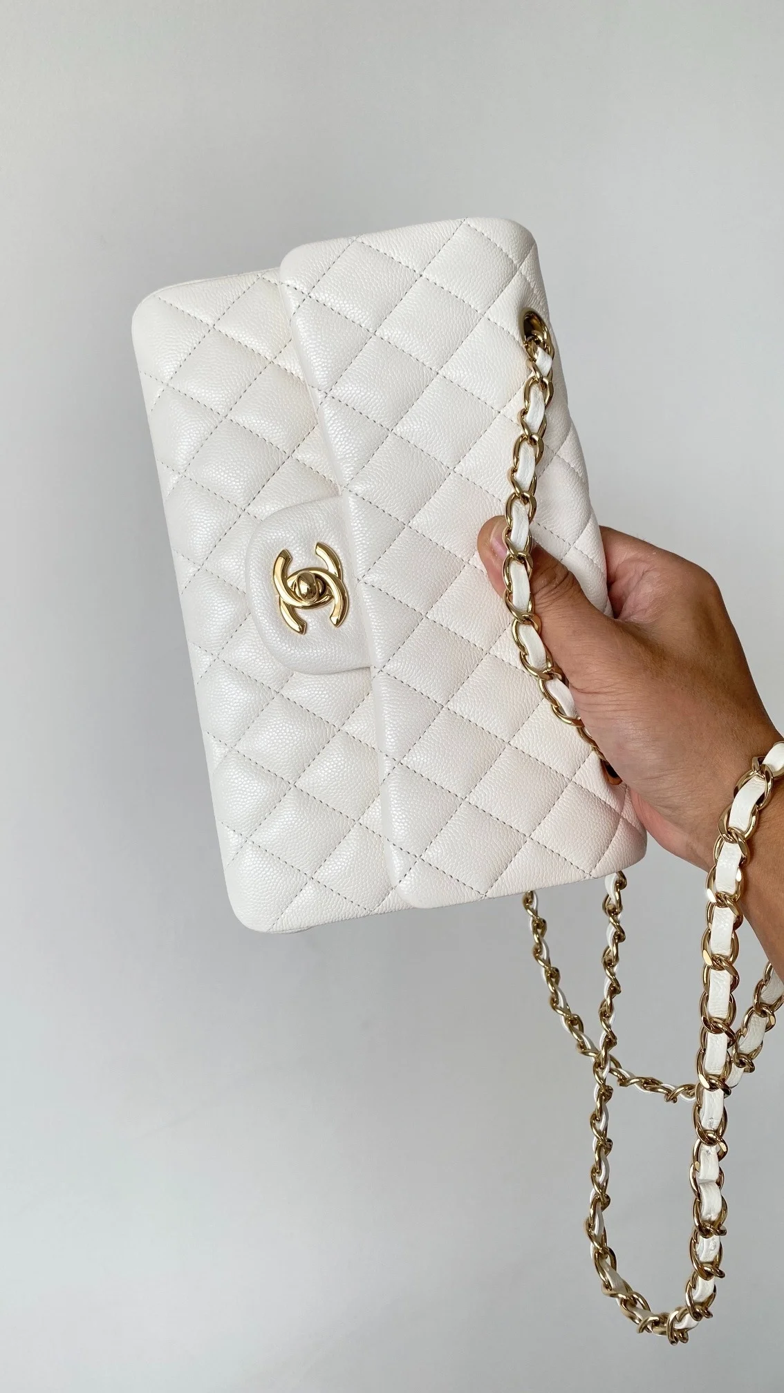 샤넬 클래식 스몰 캐비어 화이트 골드