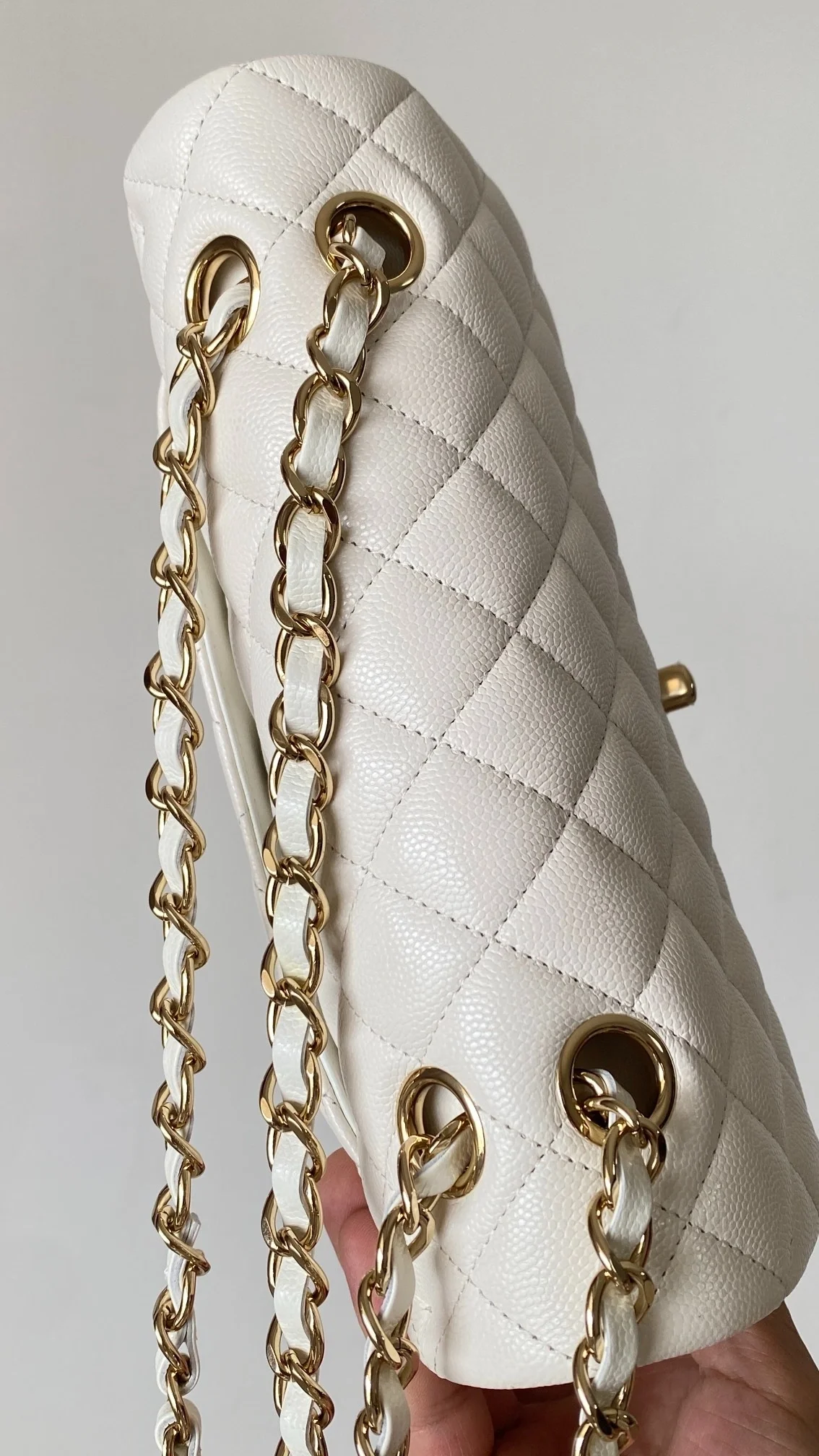 샤넬 클래식 스몰 캐비어 화이트 골드