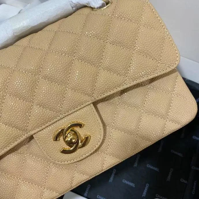샤넬 클래식  스몰 카프스킨 베이지 골드