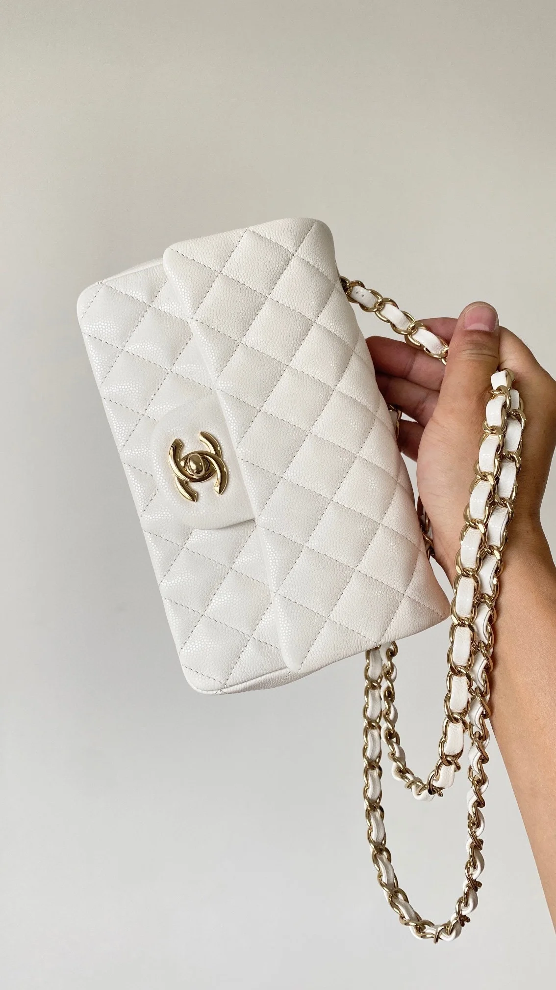 샤넬 클래식 미니 캐비어 화이트 골드