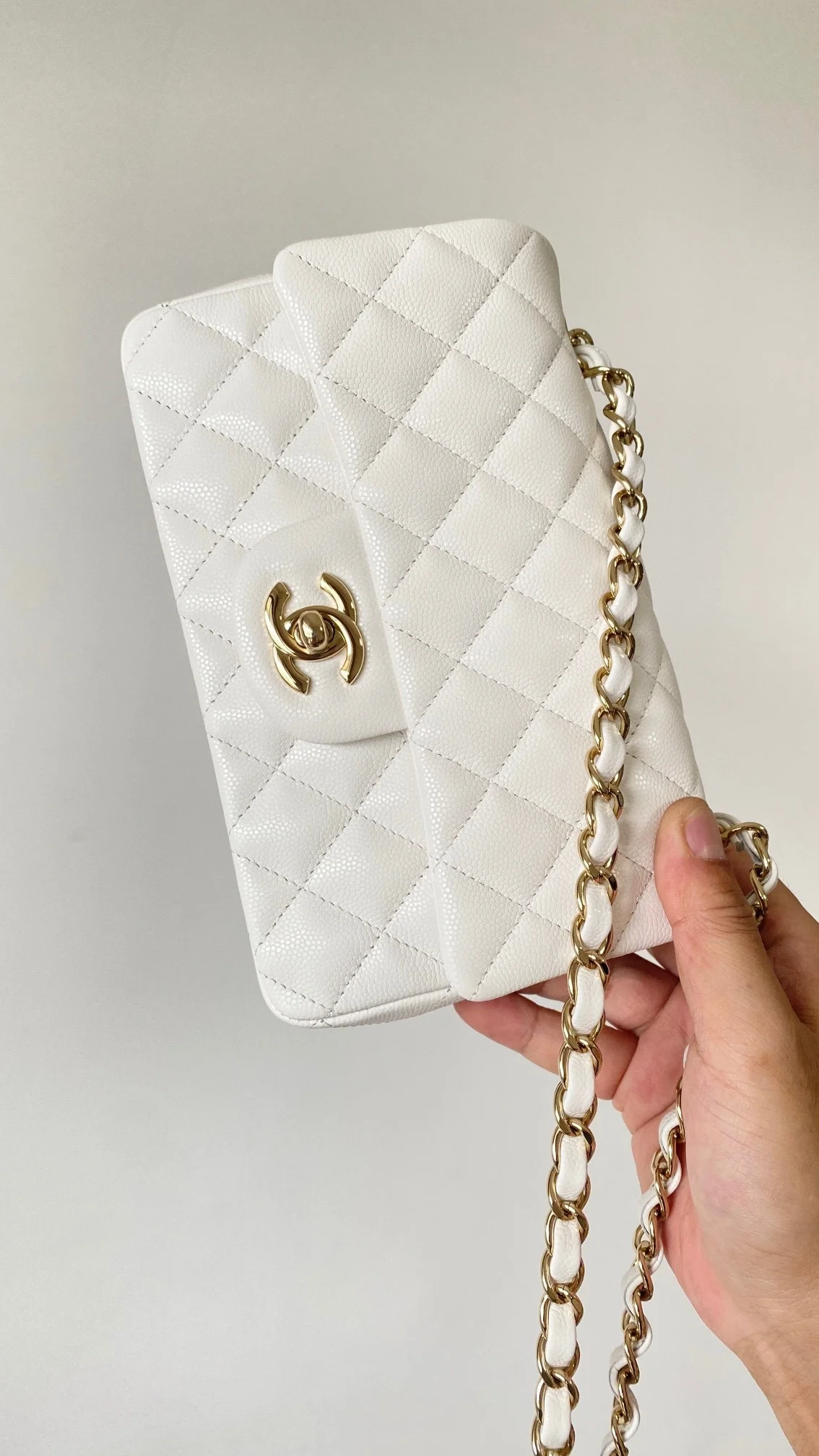 샤넬 클래식 미니 캐비어 화이트 골드