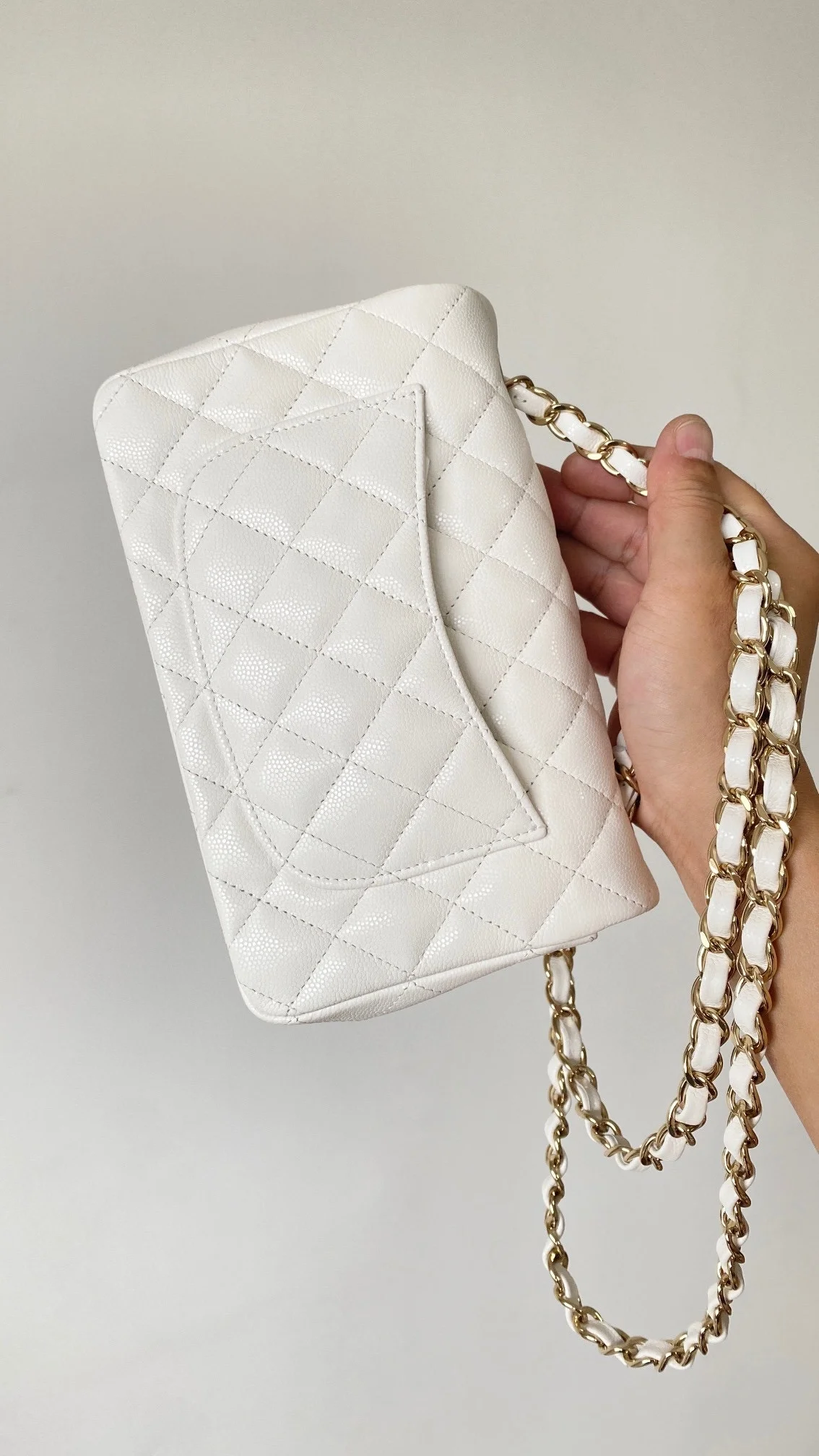 샤넬 클래식 미니 캐비어 화이트 골드